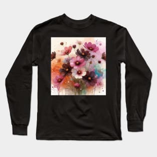 Chocolate Brown Cosmos Flower Long Sleeve T-Shirt